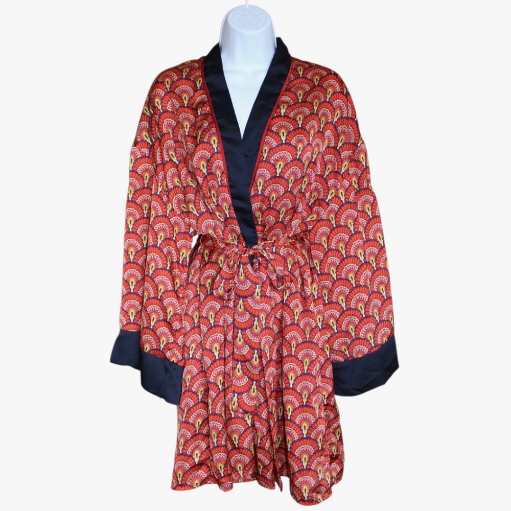 Vici Orange Abstract Print Satin Kimono Robe Size M